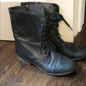 Black Steve Madden combat boots. Real leather.